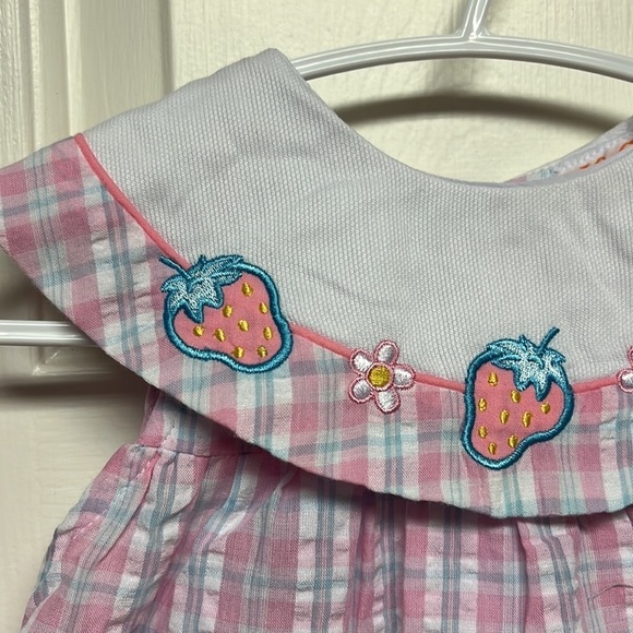 NEW Vintage J & C Toddler Seersucker Pink Blue Strawberry Plaid Collared Dress - Picture 4 of 6